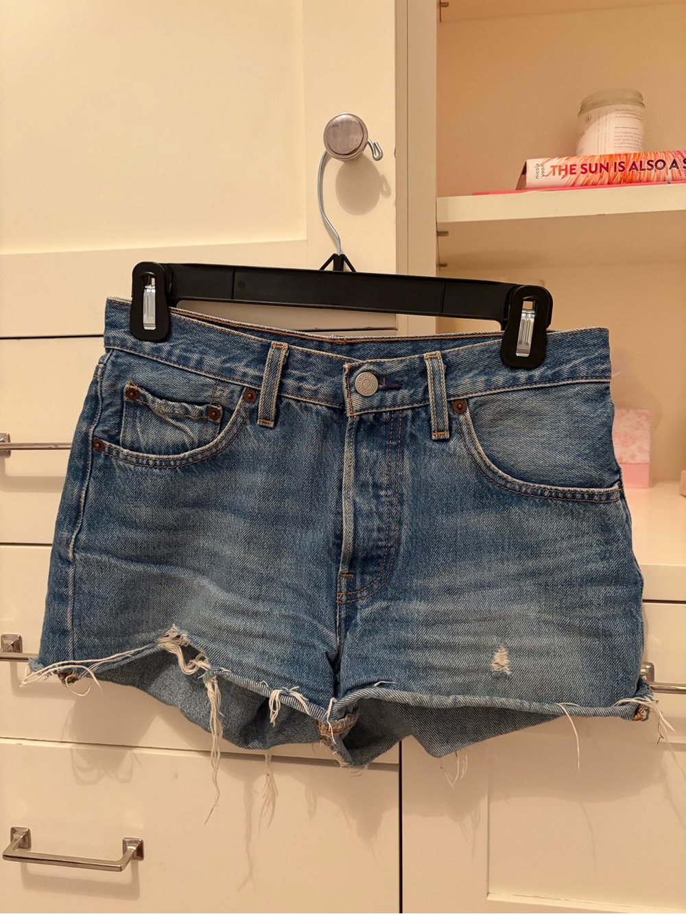 Levi's Distressed Mid-Blue Denim Cutoff Shorts